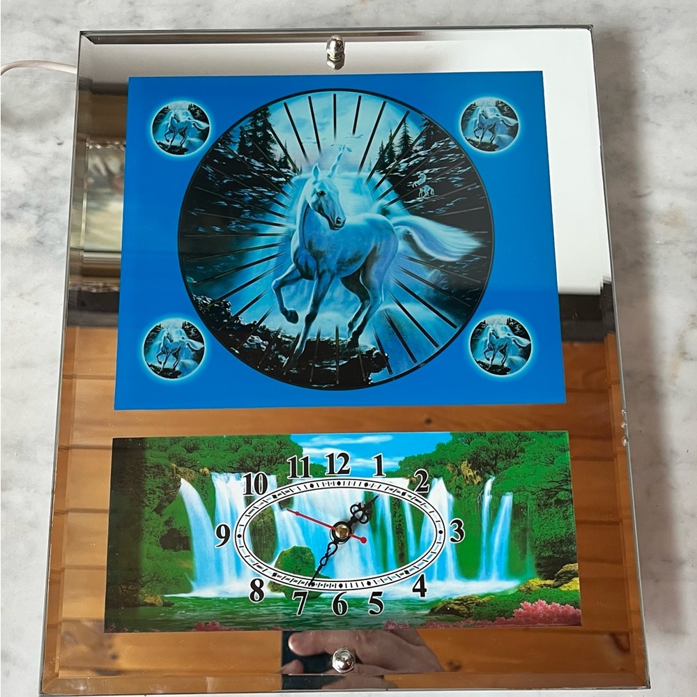 Vintage 80s Blue and Green Unicorn Light up Wall Clock